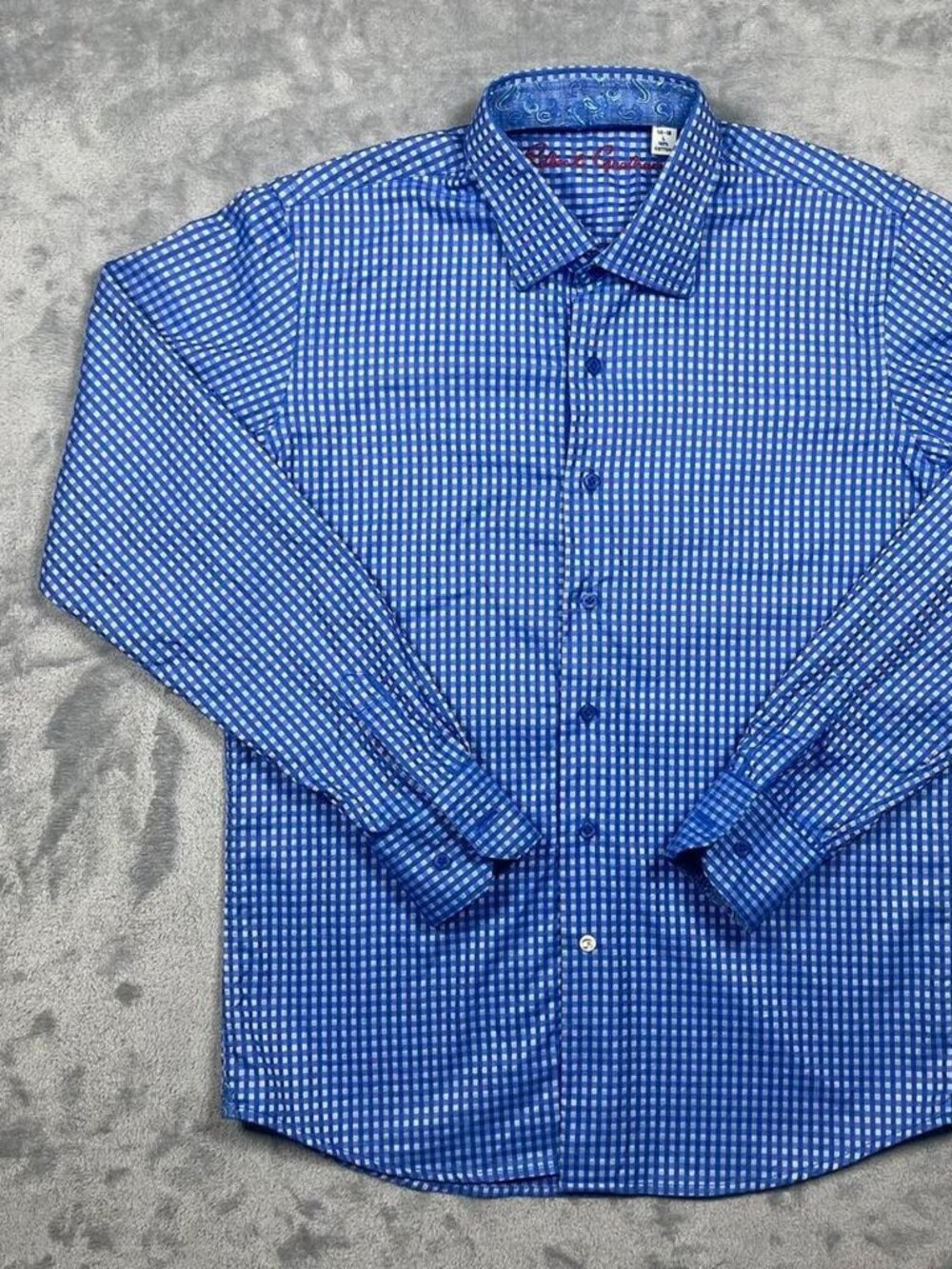 Robert Graham Boys L 14-16 Blue Check Button Up Shirt 100% Cotton Paisley